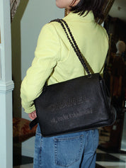 2014 Caviar Skin CC Mark Logo Stitch Chain Bag Black