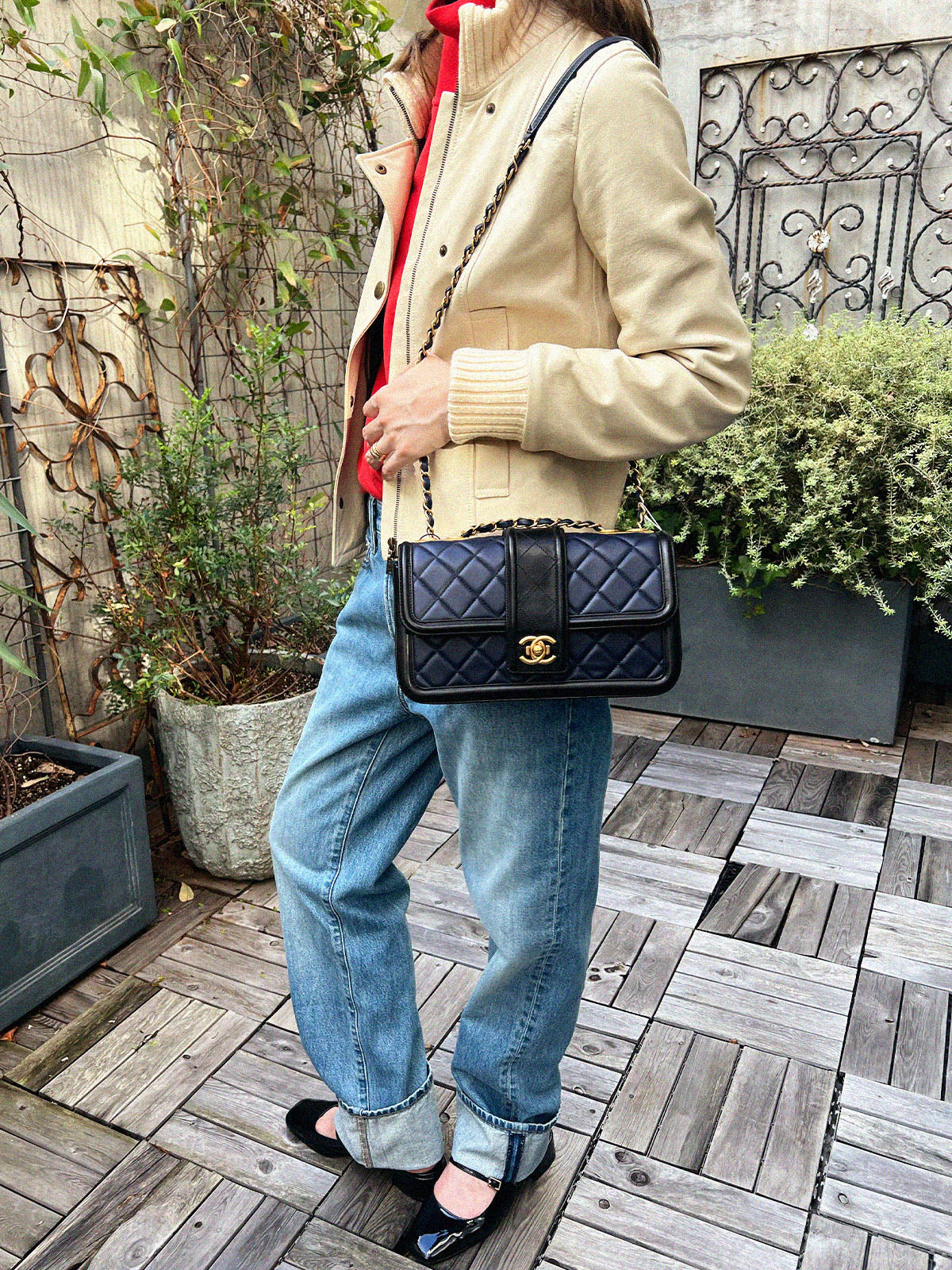 2014 Bicolor CC Mark Chain Shoulder Bag Navy/Black