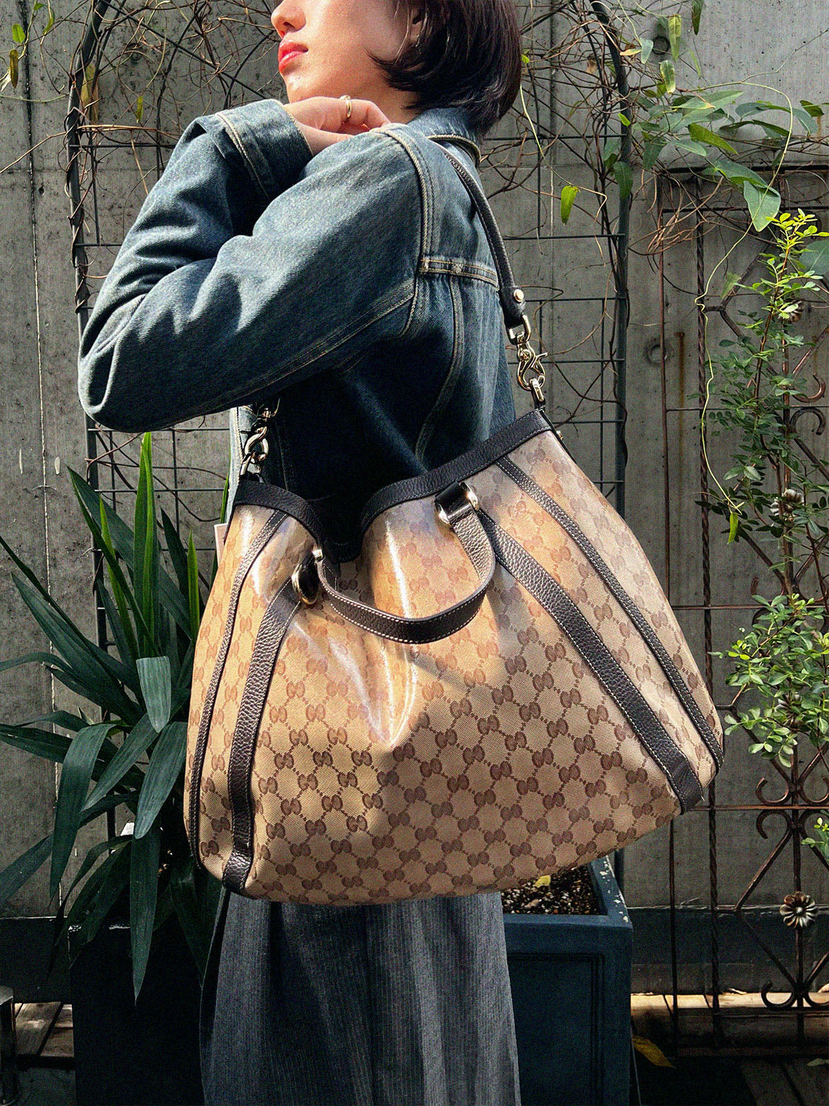 GG Crystal 2-Way Bag, Beige