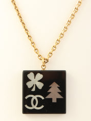 2003 Square Multi-Motif CC Mark Necklace in Gold/Black