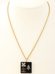 2003 Square Multi-Motif CC Mark Necklace in Gold/Black