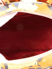 米色、橙色和多色设计图案手提包