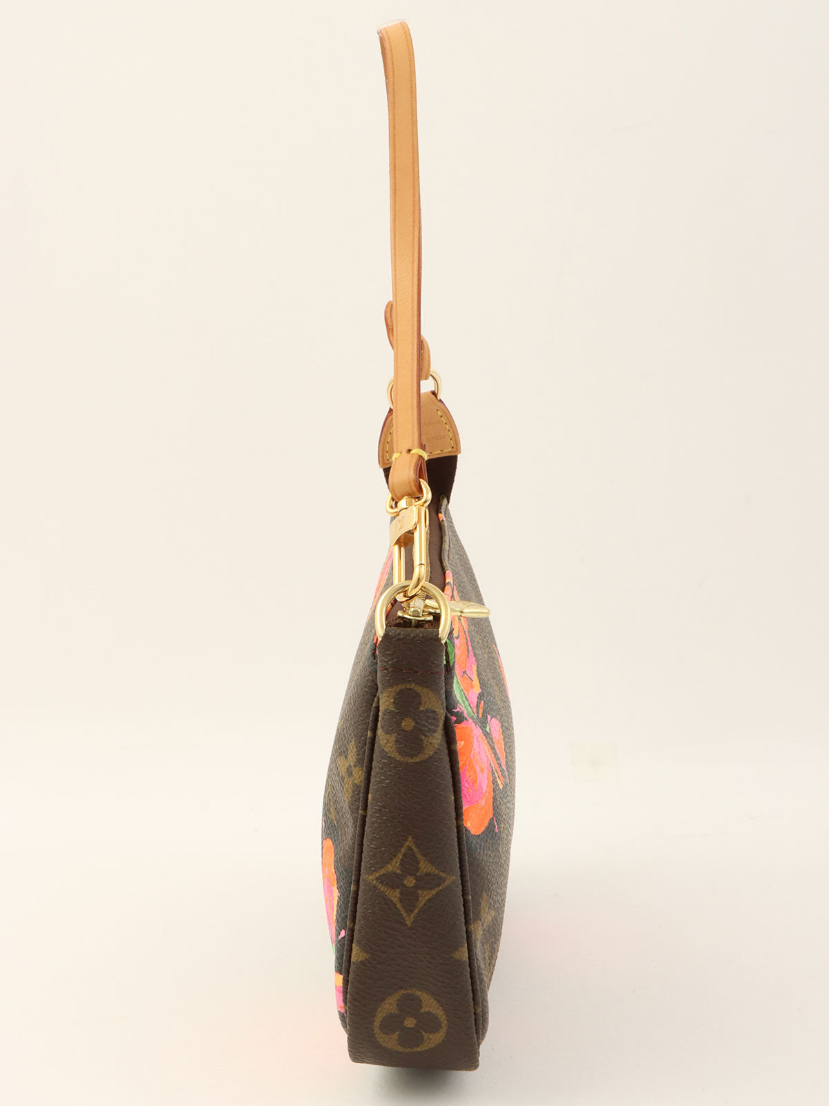 2008 帆布花押字玫瑰手拿包配件棕色/粉色