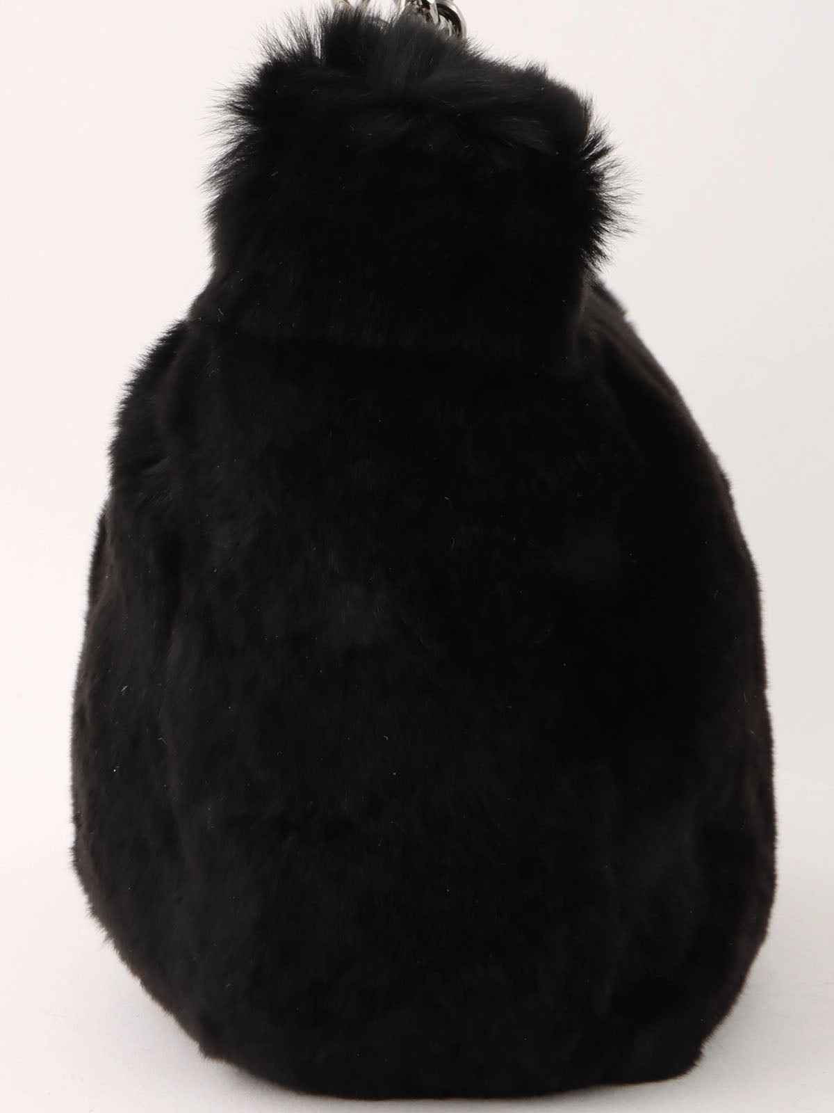 2001 Lapin 毛皮 CC 标志吊饰链条手提包 黑色