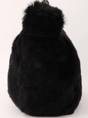 2001 Lapin 毛皮 CC 标志吊饰链条手提包 黑色