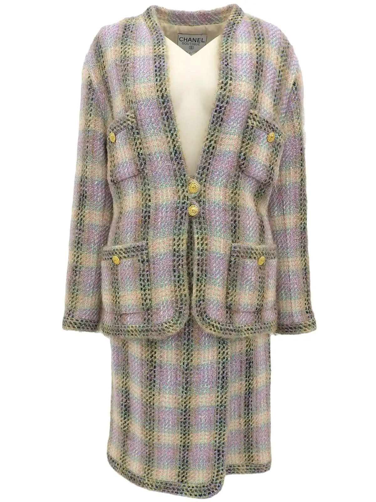 Tweed CC Mark 纽扣套装多色