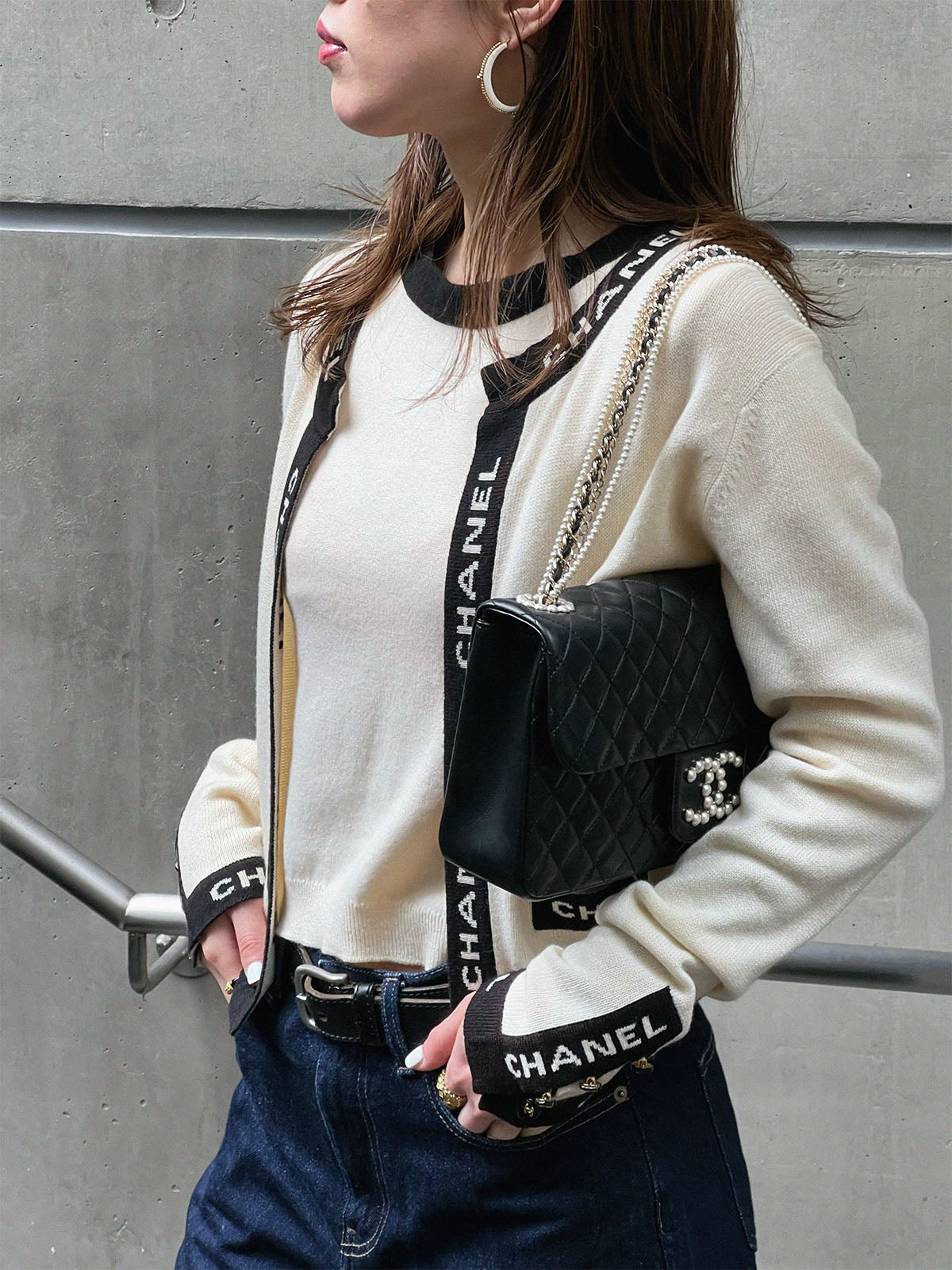 CC Mark Button Knit Ensemble Ivory/Black