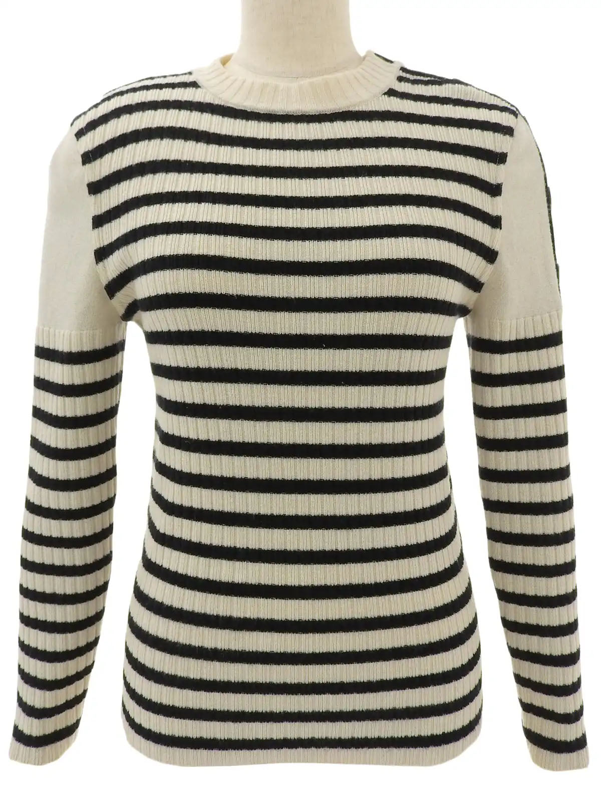2006 Border Pattern CC Mark Button Knit Sweater, Ivory/Black