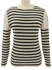 2006 Border Pattern CC Mark Button Knit Sweater, Ivory/Black