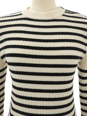 2006 Border Pattern CC Mark Button Knit Sweater, Ivory/Black