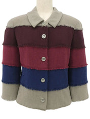 2000 Logo Cutout Button Fringe Jacket in Greige/Purple/Blue
