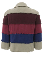 2000 Logo Cutout Button Fringe Jacket in Greige/Purple/Blue