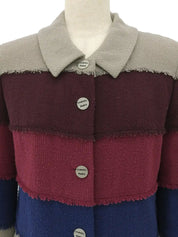 2000 Logo Cutout Button Fringe Jacket in Greige/Purple/Blue