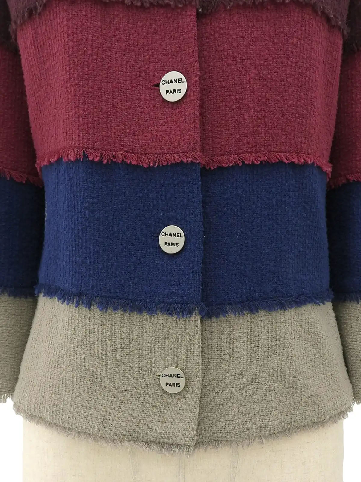 2000 Logo Cutout Button Fringe Jacket in Greige/Purple/Blue