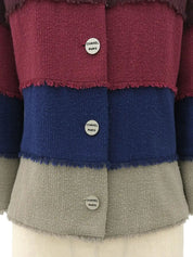 2000 Logo Cutout Button Fringe Jacket in Greige/Purple/Blue