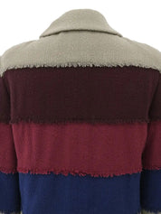 2000 Logo Cutout Button Fringe Jacket in Greige/Purple/Blue