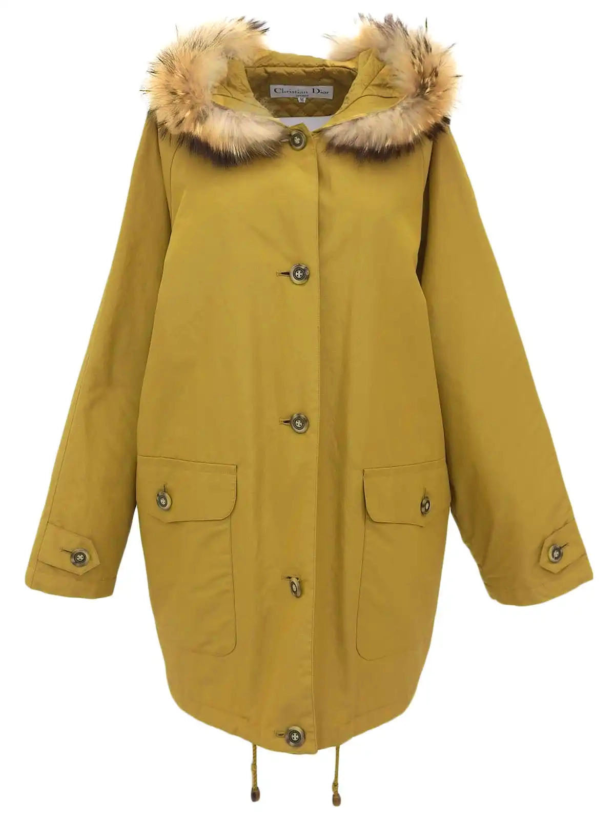 Fur Hooded Design Button Coat in Mustard