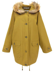 Fur Hooded Design Button Coat in Mustard