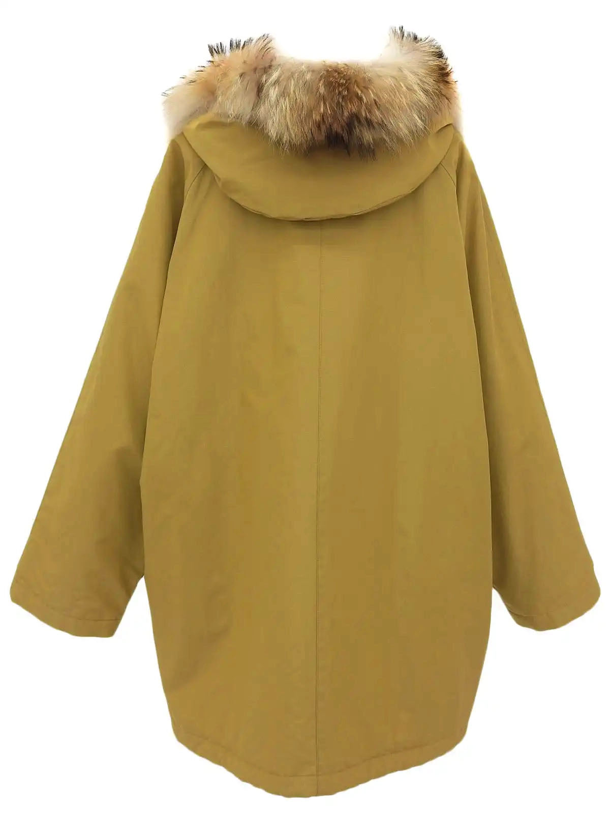 Fur Hooded Design Button Coat in Mustard