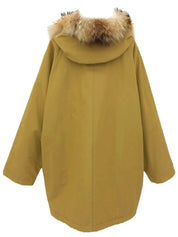 Fur Hooded Design Button Coat in Mustard