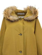 Fur Hooded Design Button Coat in Mustard