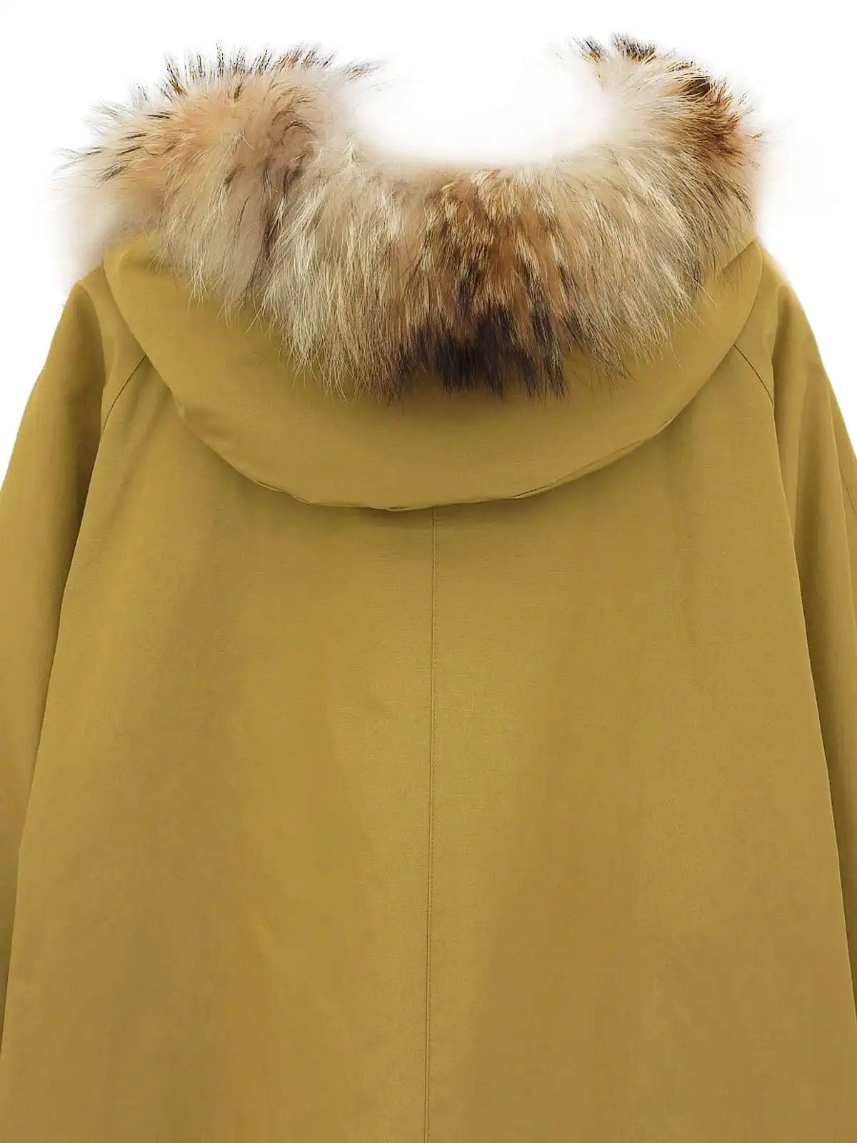 Fur Hooded Design Button Coat in Mustard