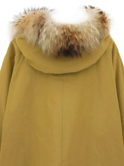 Fur Hooded Design Button Coat in Mustard