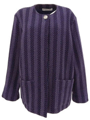 Stripe pattern logo button collarless coat in purple/black/gray