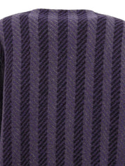 Stripe pattern logo button collarless coat in purple/black/gray