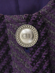 Stripe pattern logo button collarless coat in purple/black/gray