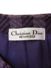 Stripe pattern logo button collarless coat in purple/black/gray
