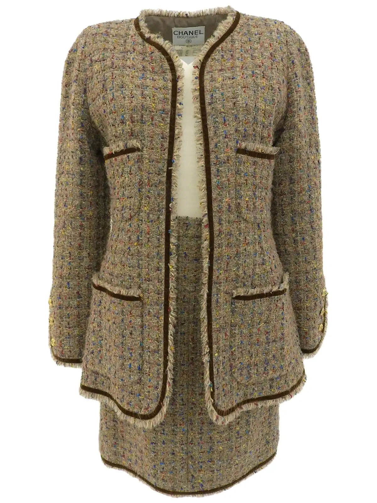 1993 Tweed CC Mark 纽扣套装,棕色/多色