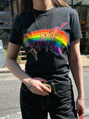 Logo Rainbow Print Half Sleeve Top in Black/Multi