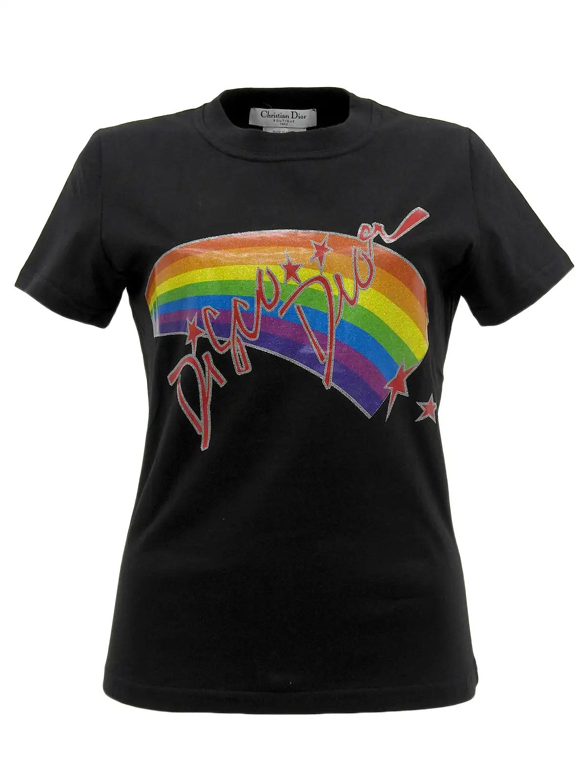 Logo Rainbow Print Half Sleeve Top in Black/Multi