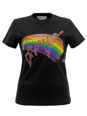 Logo Rainbow Print Half Sleeve Top in Black/Multi