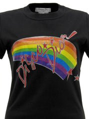 Logo Rainbow Print Half Sleeve Top in Black/Multi