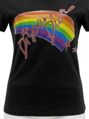 Logo Rainbow Print Half Sleeve Top in Black/Multi
