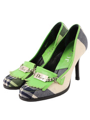 Check pattern logo plate pumps in green/white/navy