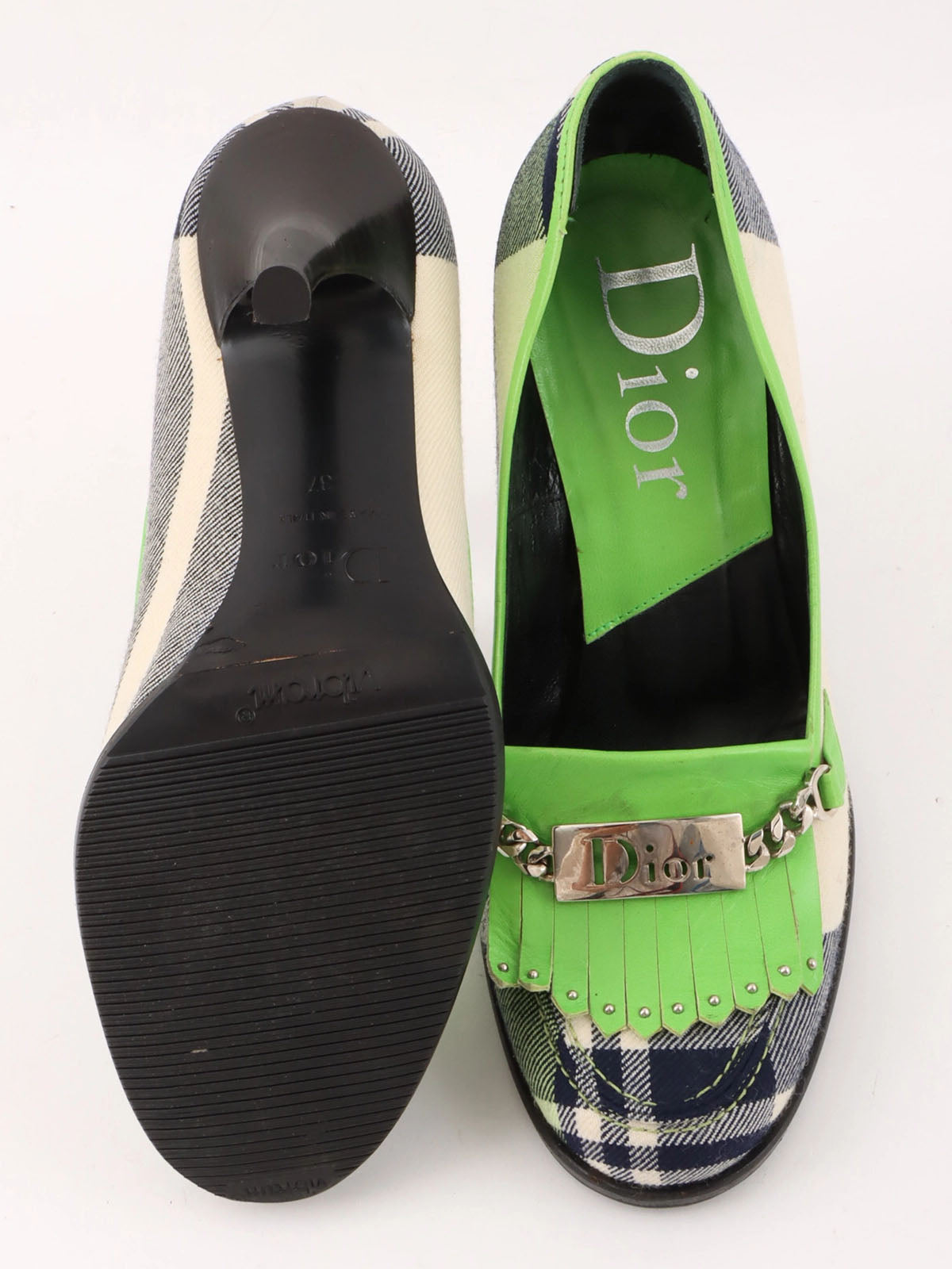 Check pattern logo plate pumps in green/white/navy