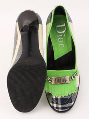 Check pattern logo plate pumps in green/white/navy