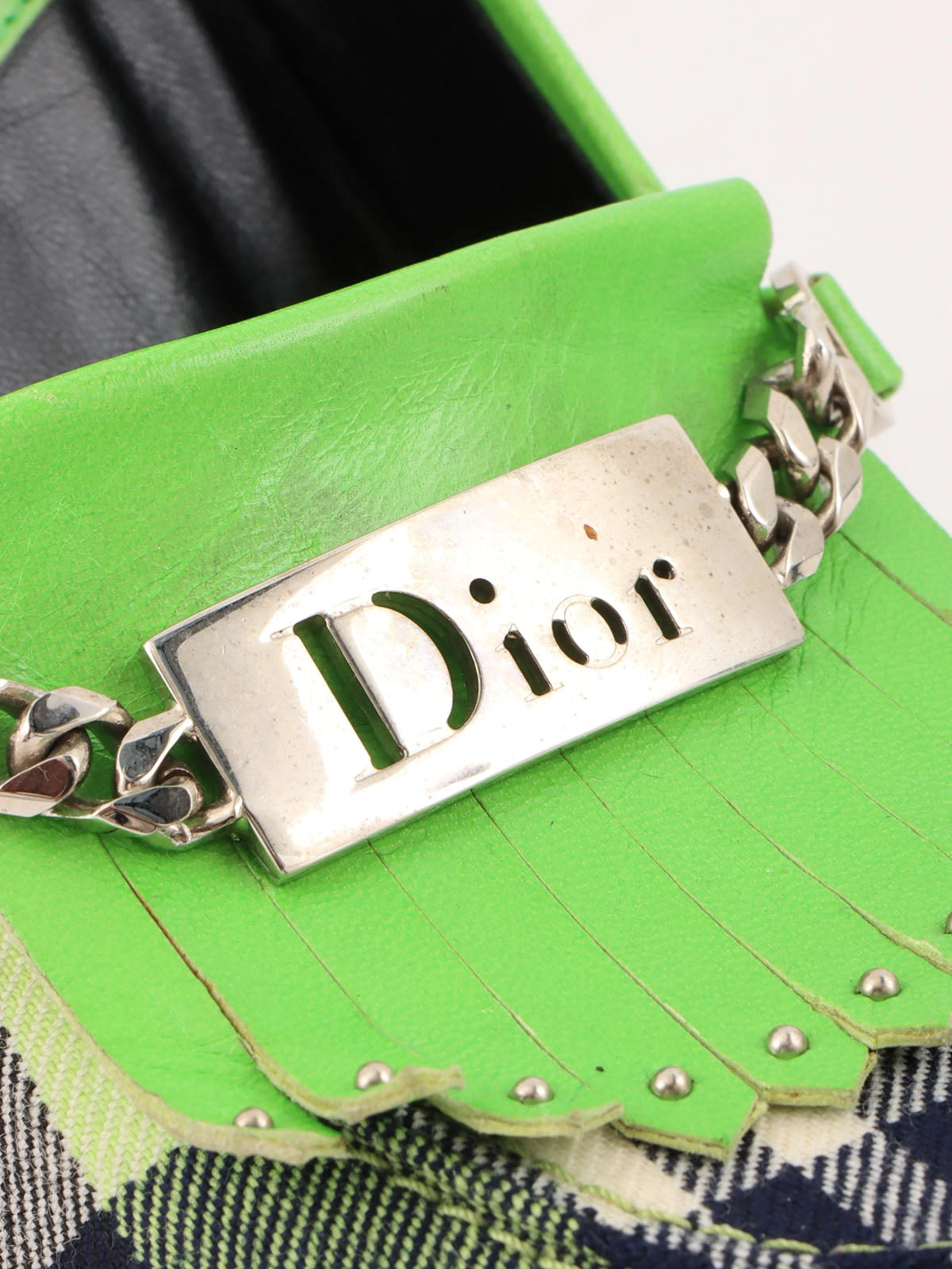 Check pattern logo plate pumps in green/white/navy