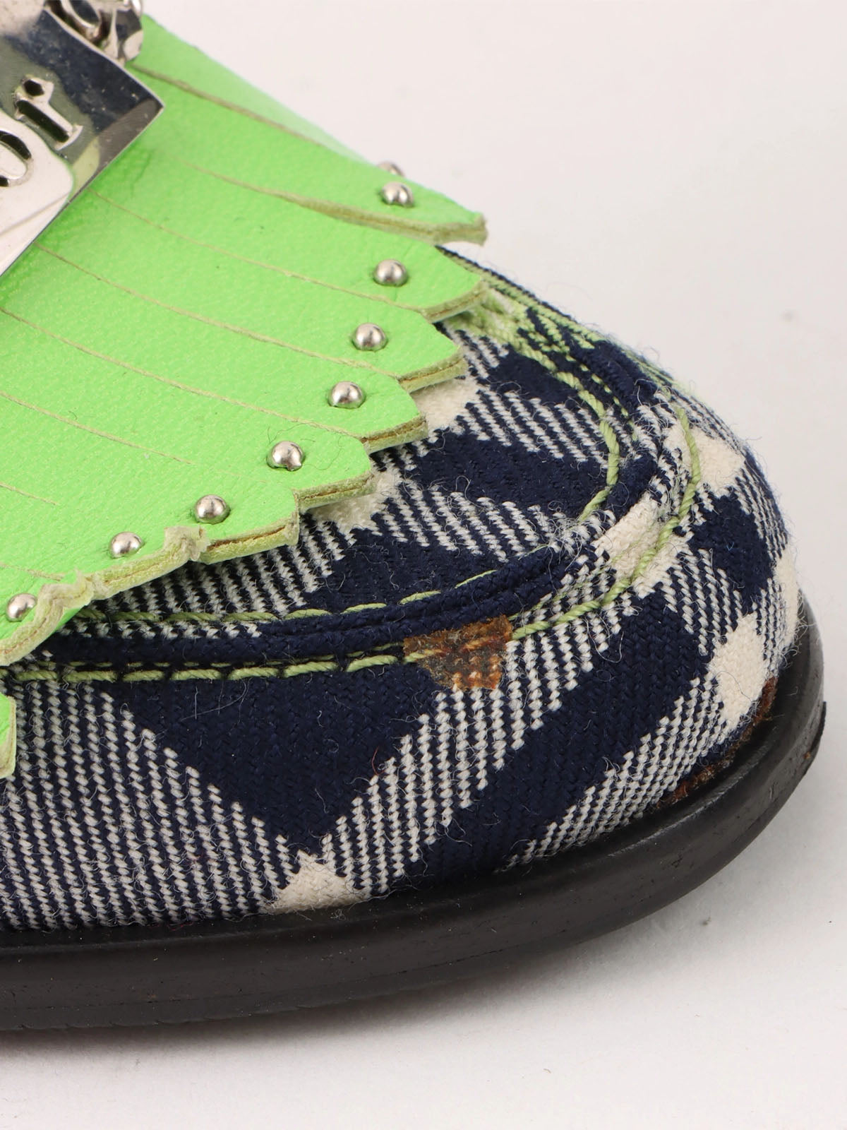 Check pattern logo plate pumps in green/white/navy