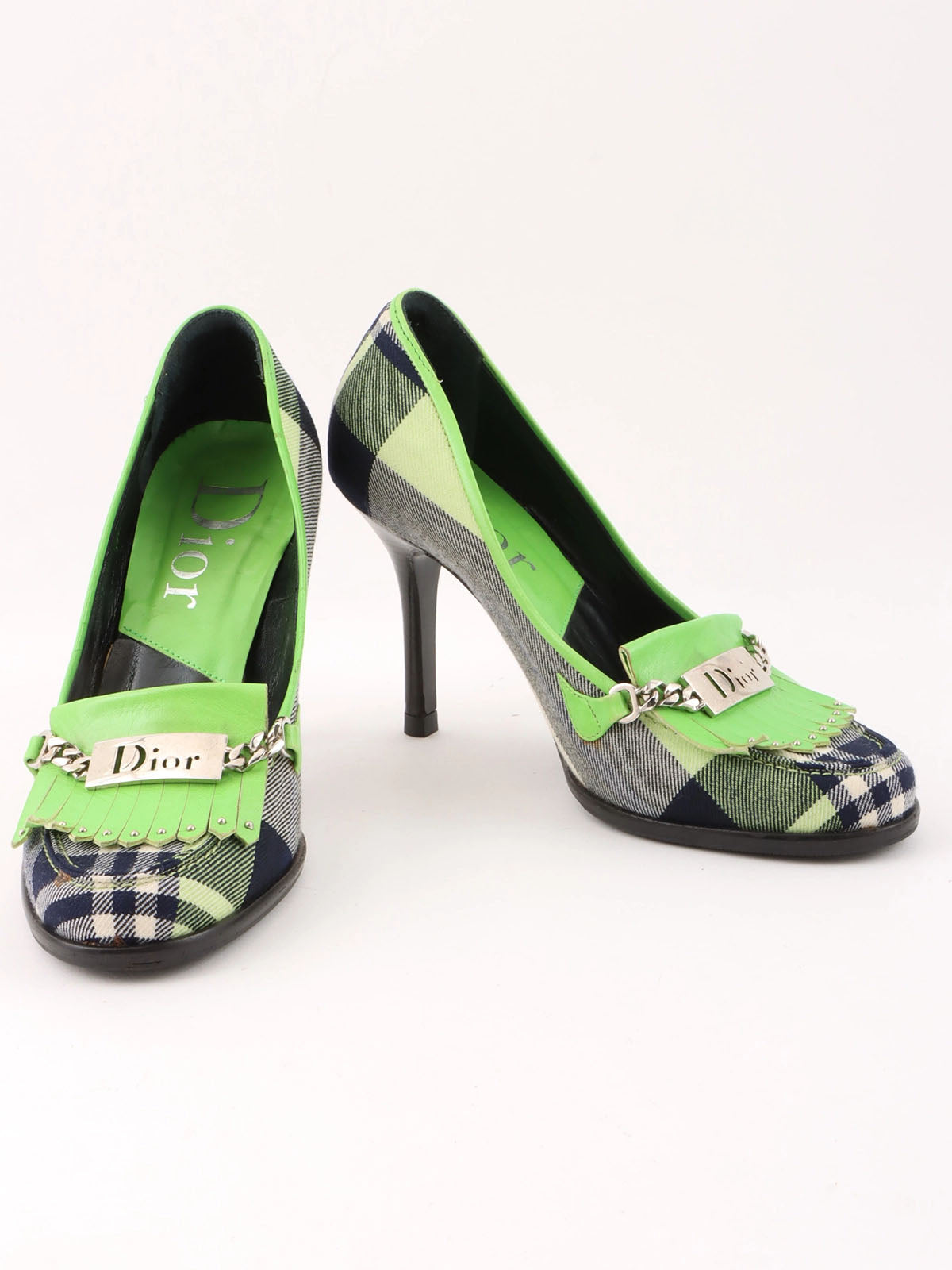 Check pattern logo plate pumps in green/white/navy