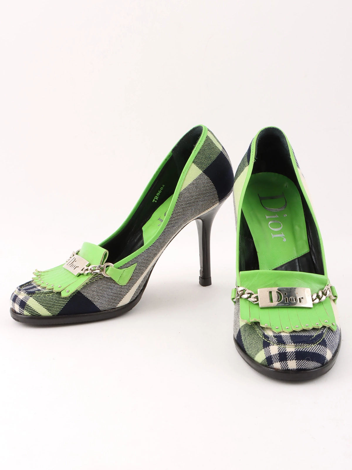 Check pattern logo plate pumps in green/white/navy