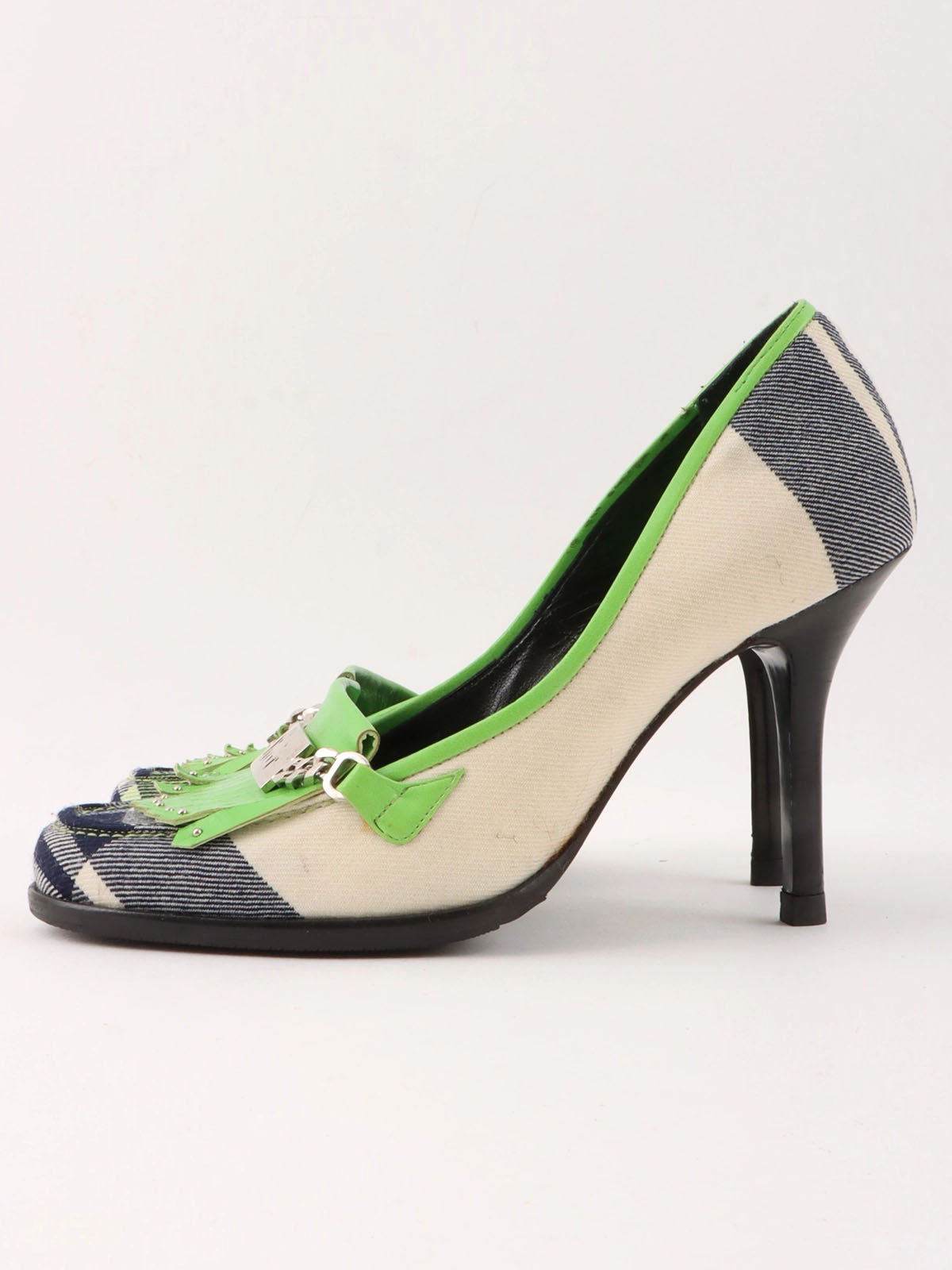Check pattern logo plate pumps in green/white/navy