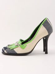 Check pattern logo plate pumps in green/white/navy