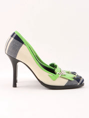 Check pattern logo plate pumps in green/white/navy