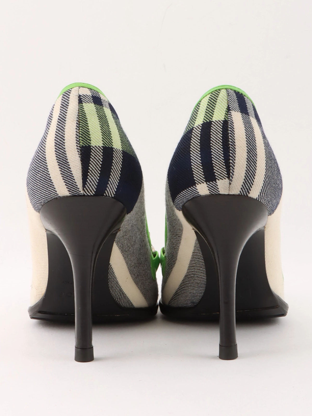 Check pattern logo plate pumps in green/white/navy