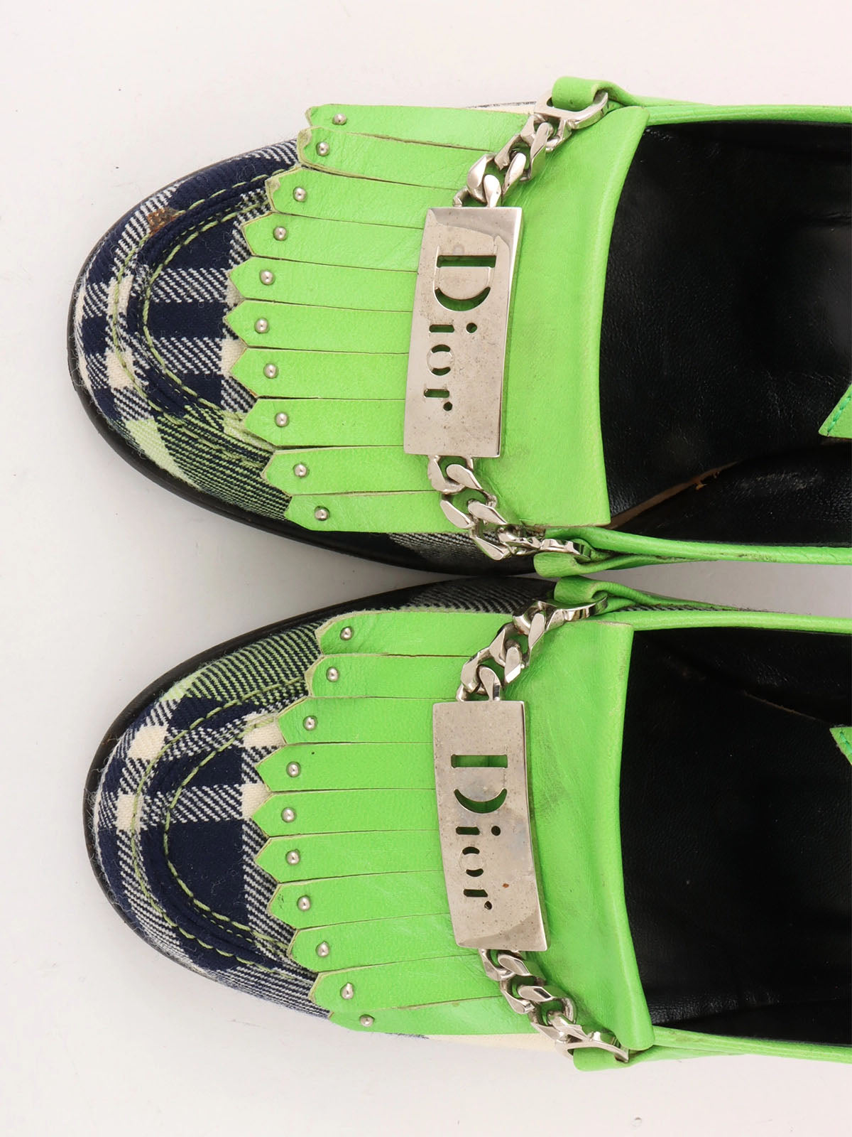 Check pattern logo plate pumps in green/white/navy