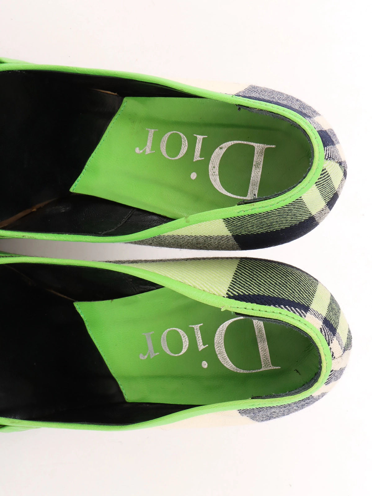 Check pattern logo plate pumps in green/white/navy